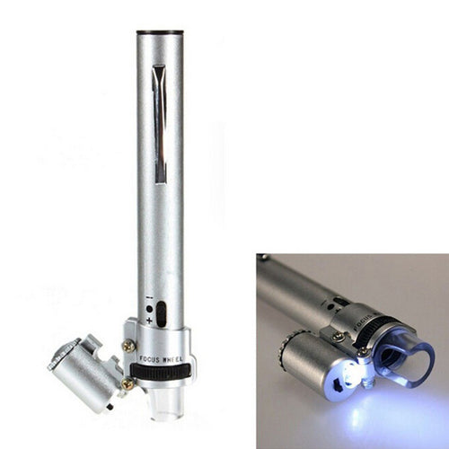 100X Microscope Pocket Currency LED Light Jewelry Magnifier Lens Loupe Glass J4U66