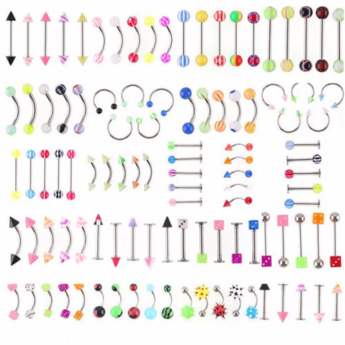 105Pcs Body Jewelry Eyebrow Navel Belly Lip Tongue Nose Piercing Bar Ring J4U66
