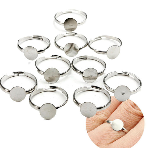 10PCS Dia 8mm Adjustable Silver Plated Flat Ring jewelry Findings Pad Bases Blanks Accessories J4U66