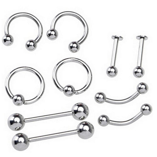 10PCS Stainless Steel Curved Eyebrow Nose Lip Earrings Nipple Piercings Punk Body Piercing  J4U66