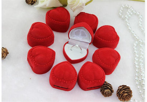 10Pcs Romantic Elegant Simplicity Durable Lid Open Red Heart Shape Ring Boxes Velvet & Flock Gift Boxes Jewelry Supplies J4U66