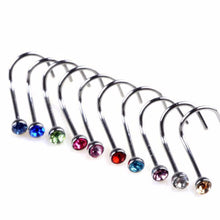 10Pcs Mix Colors Rhinestone Hook Bone Bar Pin Piercing Jewelry Nose Studs Rings J4U66