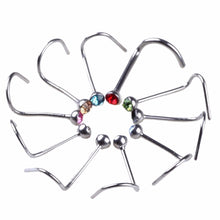 10Pcs Mix Colors Rhinestone Hook Bone Bar Pin Piercing Jewelry Nose Studs Rings J4U66