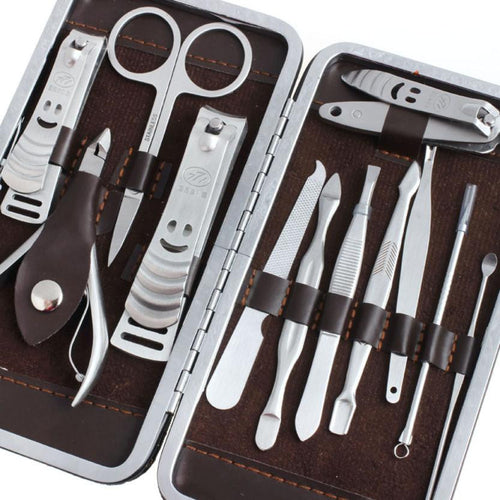 12pc Pedicure Manicure Set Nail Cuticle Clippers Cleaner Grooming Kit Case Tool J4U66