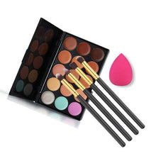 15 Colors Maquiagem Professional Concealer Palette Makeup Contour Palette + 4pc Powder Brushes +Sponge Blender J4U66