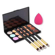15 Colors Maquiagem Professional Concealer Palette Makeup Contour Palette + 4pc Powder Brushes +Sponge Blender J4U66