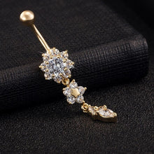 18K Gold Plated Dangle Flower AAA Crystal CZ Navel Bell Button Rings Sexy Body Piercing Navel Body Jewelry J4U66