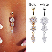 18K Gold Plated Dangle Flower AAA Crystal CZ Navel Bell Button Rings Sexy Body Piercing Navel Body Jewelry J4U66