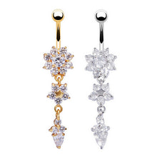 18K Gold Plated Dangle Flower AAA Crystal CZ Navel Bell Button Rings Sexy Body Piercing Navel Body Jewelry J4U66
