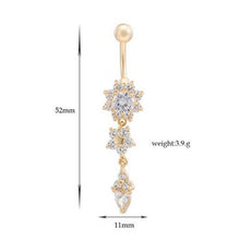 18K Gold Plated Dangle Flower AAA Crystal CZ Navel Bell Button Rings Sexy Body Piercing Navel Body Jewelry J4U66