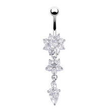 18K Gold Plated Dangle Flower AAA Crystal CZ Navel Bell Button Rings Sexy Body Piercing Navel Body Jewelry J4U66