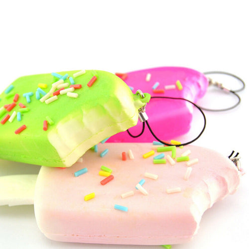 1P Squishy Bread Chocolate Sprinkles Popsicle Phone Straps Soft Scented Charms J4U66