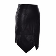 Asymmetric Short Faux Leather Skirt Black PU Leather Sheath Pencil Skirt BlackWomen Sexy High Waist Slim Bodycon Skirt J4U66