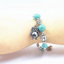 Charm Bangle Jewelry Birthday Gift Women Vintage Charm Jewelry Silver Plated Owl Turquoise Bracelets J4U66