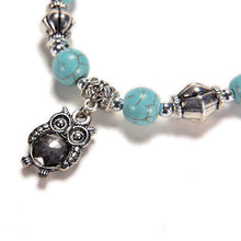 Charm Bangle Jewelry Birthday Gift Women Vintage Charm Jewelry Silver Plated Owl Turquoise Bracelets J4U66