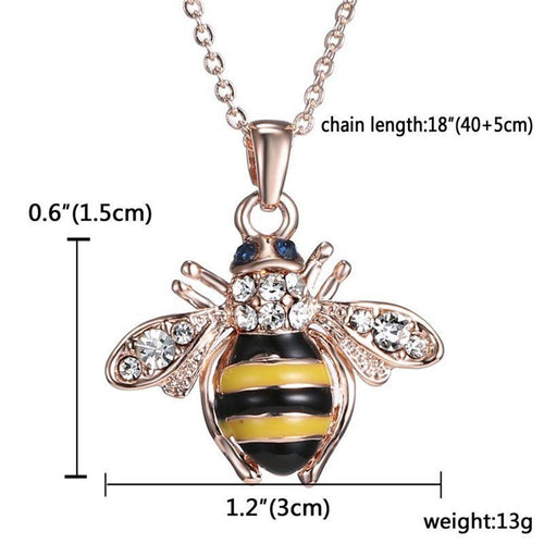 Cute Solid Little Bee Pendant Animal Necklace for Women 18K Rose Gold Plated Jewelry J4U66