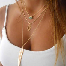 Simple turquoise Necklaces Leaf Long Pendant Necklaces 3 Layer Chain J4U66