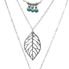 Simple turquoise Necklaces Leaf Long Pendant Necklaces 3 Layer Chain J4U66
