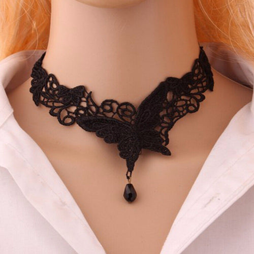 Black Lace & Beads Short Choker Victorian Steampunk Style Gothic Collar Lace Necklace For Wedding Party J4U66