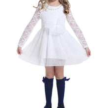Kids Baby Girls Lace Dress Long Sleeve Princess Party Dresses Pearl Necklace 2-6 Y  J4U66