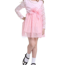 Kids Baby Girls Lace Dress Long Sleeve Princess Party Dresses Pearl Necklace 2-6 Y  J4U66