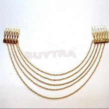Punk Hair Cuff Pin Clip 2 Combs Tassels Chains Head Band Silver/Gold J4U66