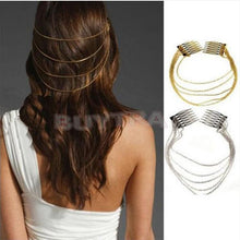 Punk Hair Cuff Pin Clip 2 Combs Tassels Chains Head Band Silver/Gold J4U66