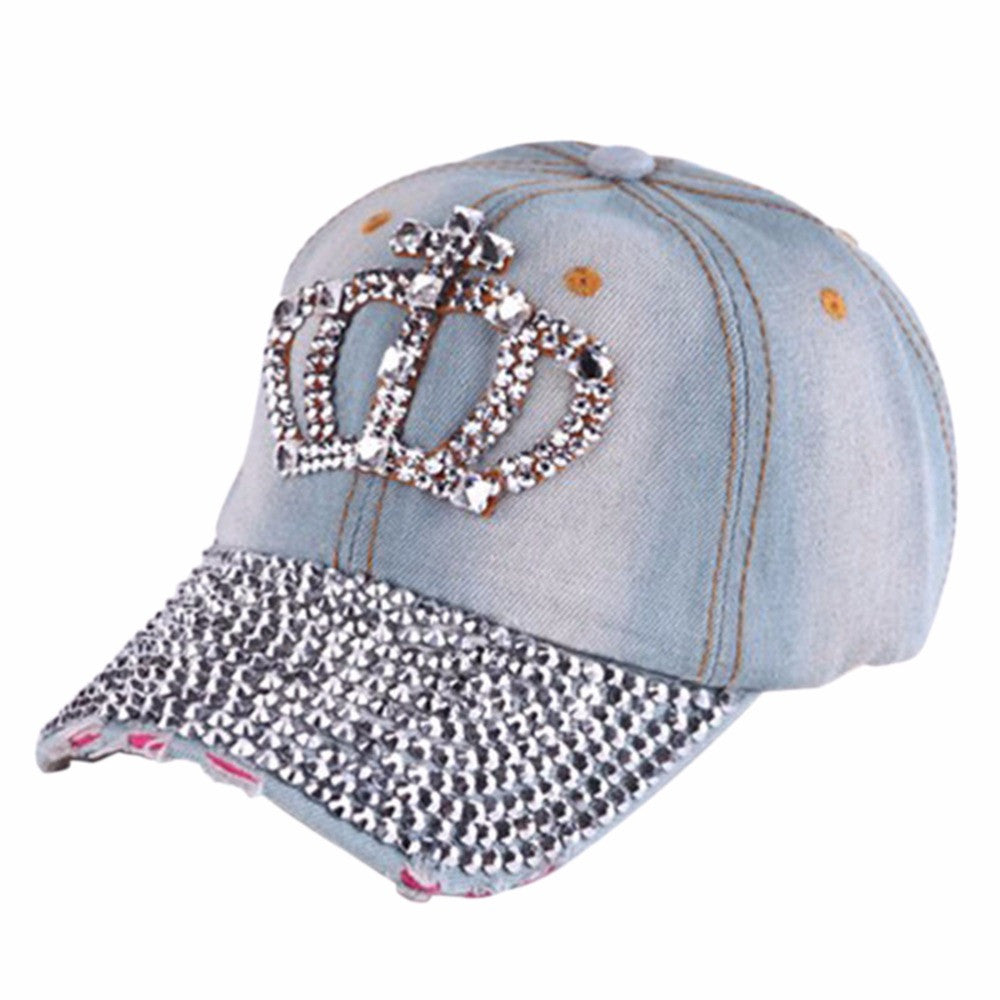 Women Hip Hop Caps Casual Rhinestone Stud Bling Crown Baseball Cap Hat Gifts J4U66