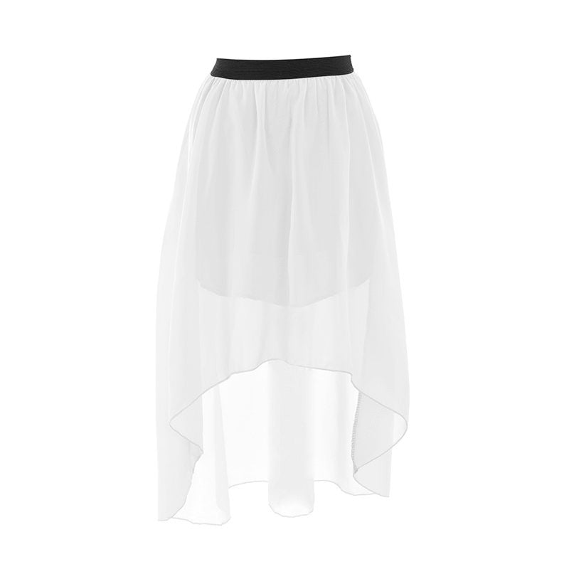 One Size Women Irregular Chiffon Skirt Elastic Waist High Low Asymmetrical Hem Long Maxi Skirts Double Layer 5 Color J4U66