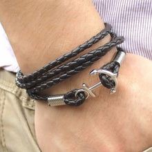 PU Leather Men Bracelet Jewelry Man Anchor Bracelet Wristband Charm Braclet For Male Accessories Hand Cuff J4U66