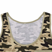 S-XXL Women Camouflage Tank Tops Lady Army Camo Sleeveless Vest Top Off Shoulder Camouflage T-Shirt Blouse with Pocket J4U66