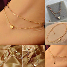 Sexy Gold Tone Love Heart Ankle Bracelet Double Layer Chain Foot Anklet J4U66