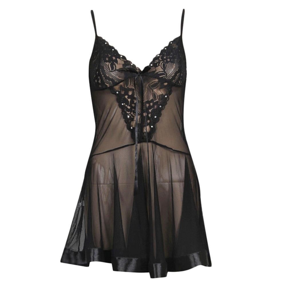 Sexy Lingerie Lace V-neck Transparent Sleepwear + G-string Super Light Dress Sex Sleepwears Underwear J4U66