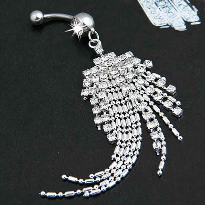 Tassel Navel Piercing Crystal Rhinestone Dangle Belly Button Ring Body Jewelry J4U66