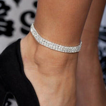 Three Row Crystal Rhinestone Tennis Elastic Ankle Chain Bracelet Jewelry Sexy Anklet Bridal Wedding Accessories for Women J4U66