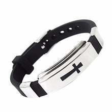 Womens Mens Cross Stainless Steel Silicone Buckle Bracelets Bangle Wristband J4U66