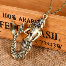 S Vintage Bronze/Gold/Silver Jewelry Little Mermaid 30"Long Sweater Necklace Gifts For Girls  J4U66