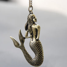 S Vintage Bronze/Gold/Silver Jewelry Little Mermaid 30"Long Sweater Necklace Gifts For Girls  J4U66