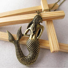 S Vintage Bronze/Gold/Silver Jewelry Little Mermaid 30"Long Sweater Necklace Gifts For Girls  J4U66