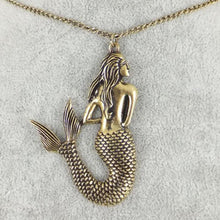 S Vintage Bronze/Gold/Silver Jewelry Little Mermaid 30"Long Sweater Necklace Gifts For Girls  J4U66