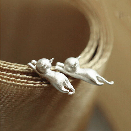 925 Sterling Silver Jewelry 925 Sterling Cat Silver Earrings For Women Statement Earrings J4U66