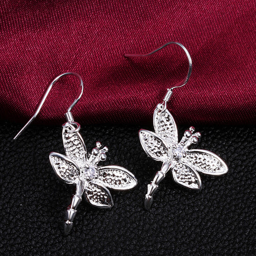 Crystal Dragonfly silver plated Earrings Jewelry trends exquisite beauty of high - quality Drop Earrings Women jewelry J4U66
