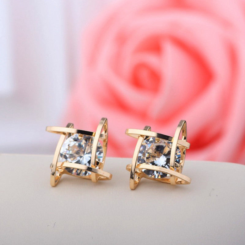 Lovely Elegant Crystal Rhinestone Square Ear Stud Earrings for Women J4U66