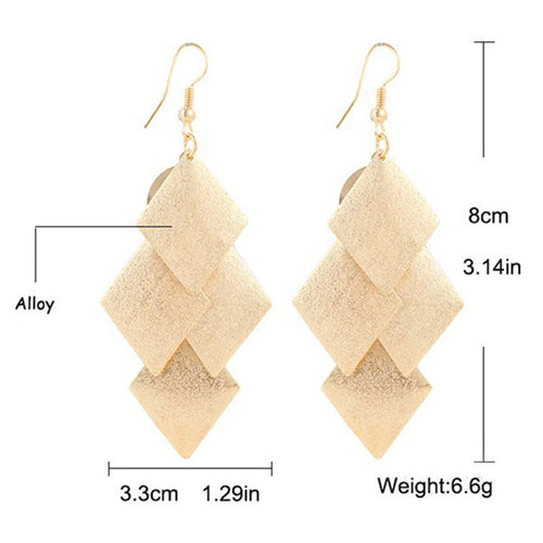 Elegant Gold Color long Tassel drop earrings Geometry Square Earrings jewelry For women J4U66