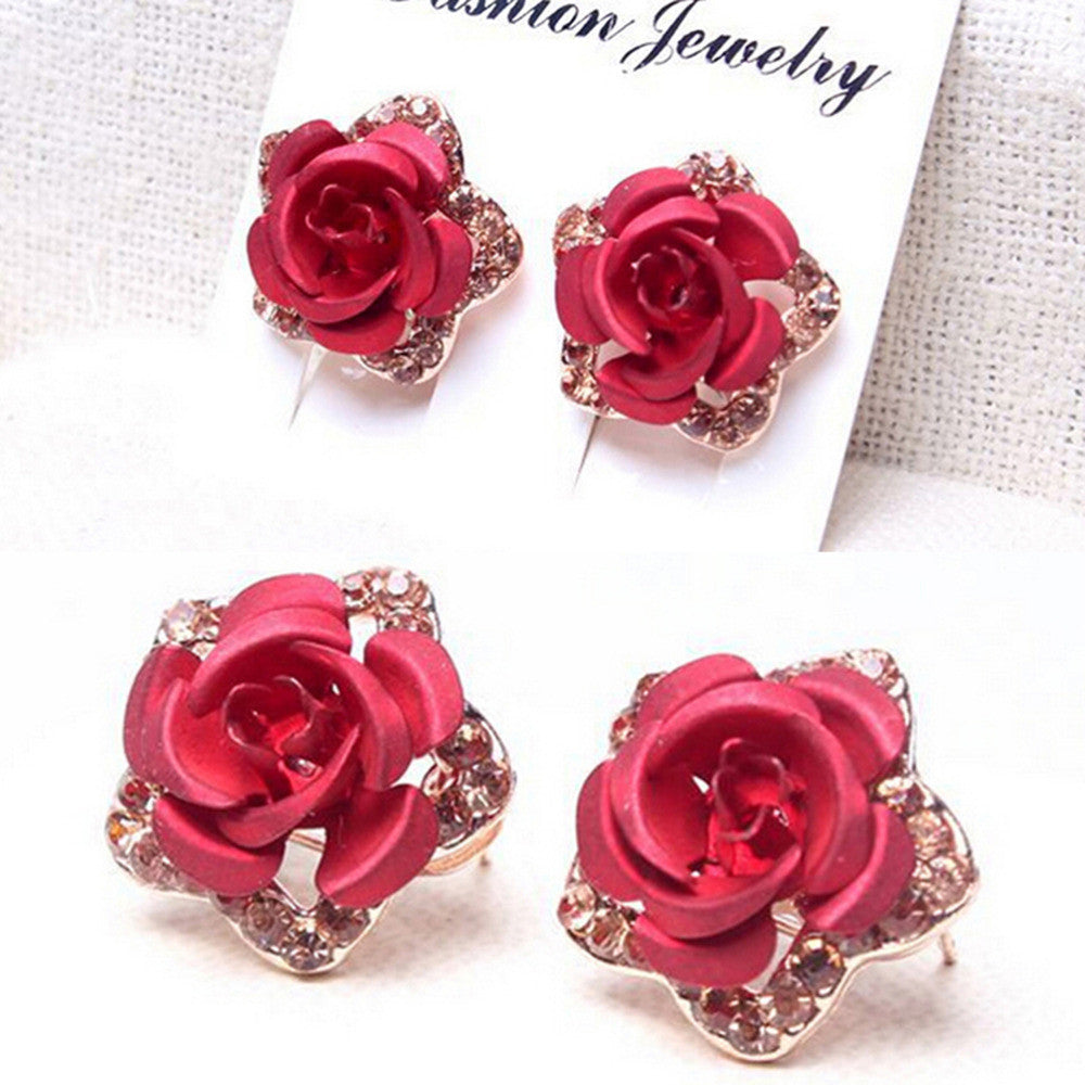 Stud Earring Classic 18K Gold Plated Rose Flower Earring For Women Girls Brincos Jewelry J4U66