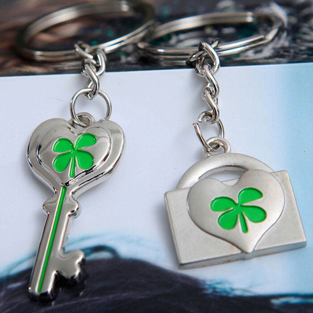 Lover Couples Four-Leaf Clovers Metal Keyring Bag Hanging Keychain Valentine's Day Gifts J4U66