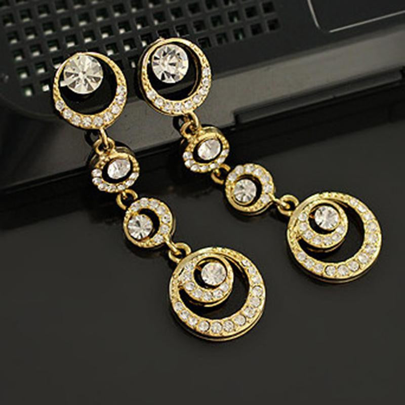 Temperament OL Korean European Multilayer Circles Gem Crystal Bridal Drop Earrings J4U66