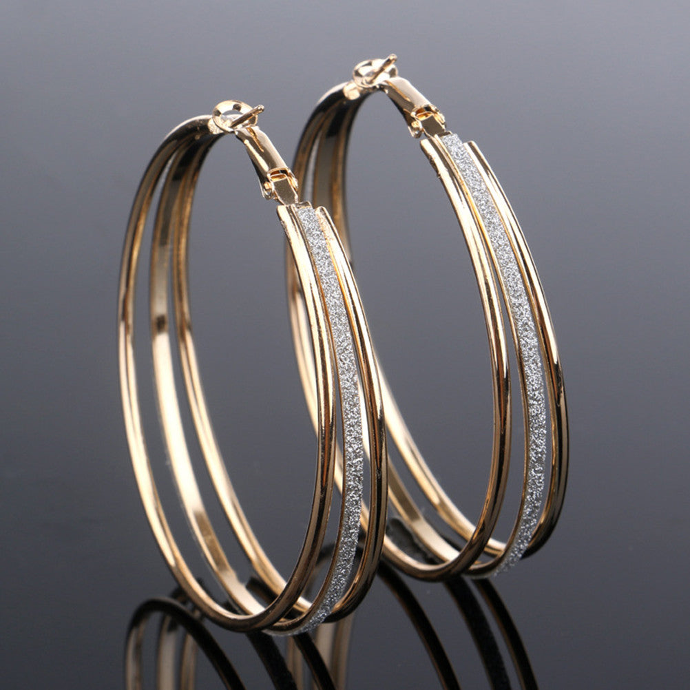 Silver Gold Plated Three Circle Earrings Wedding Jewelry  Hoop Earrings For Women J4U66