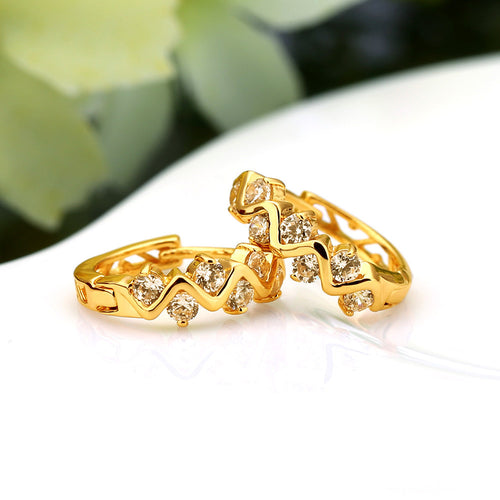1pair trendy 18k gold plated hoop earrings women gift jewelry crystal rhinestone hollow wave ear stud for girl lady J4U66