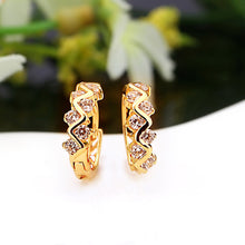 1pair trendy 18k gold plated hoop earrings women gift jewelry crystal rhinestone hollow wave ear stud for girl lady J4U66